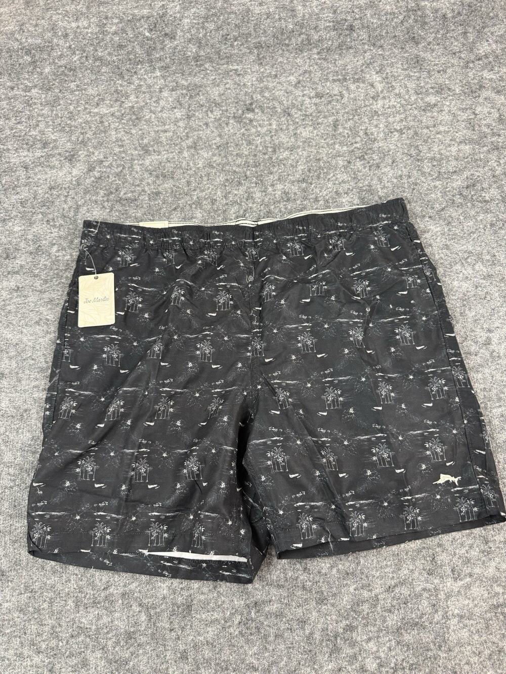 Joe Marlin Swim Shorts Men XL Trunks Bathing Suit Black Palm Trees Hawaiian N118
